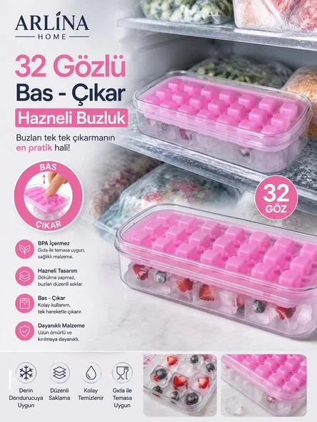 32 Gözlü Bas Çıkar Buz Kalıbı Pembe ürün görseli 1