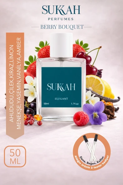SUKKAH Berry Bouquet Kadın Parfüm EDP 50 ml – Çilek, Ahududu, Kiraz, Frenk Üzümü, Limon, Yasemin, Misk ürün görseli 1