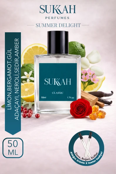 SUKKAH Summer Delight Erkek Parfüm EDP 50 ml – Limon, Bergamot, Gül, Sedir, Adaçayı, Tonka, Misk ve Amber ürün görseli 1
