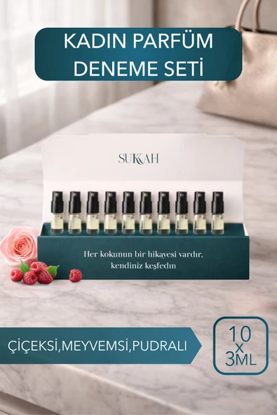 SUKKAH Perfumes Kadın Koleksiyonu 3 ml x 10 Adet Mini Set EDP | Çiçeksi, Meyvemsi ve Pudralı Kokular ürün görseli 1