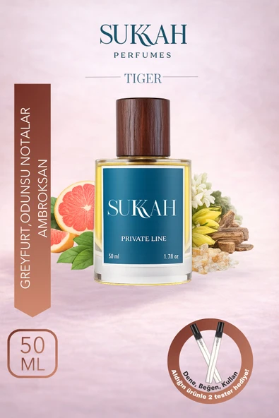SUKKAH Tiger Erkek Parfüm EDP 50 ml – Greyfurt, Odunsu Notalar, Ambroksan, Güç ve Enerji Katıcı Koku ürün görseli 1