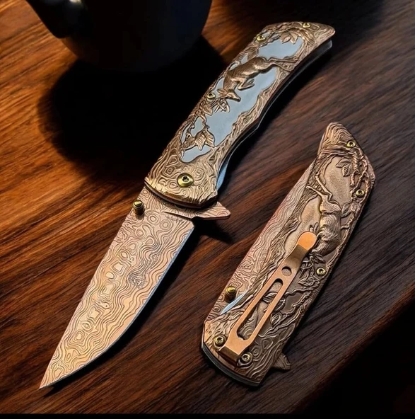 Knivox Columbia Company FXT-2370 Geyik İşlemeli Manuel Kamp Çakısı ürün görseli 1