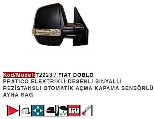 DIŞ DİKİZ AYNASI SAĞ ELEKTRİKLİ KATLANIR DESENLI SINYALLI DOBLO PRATICO ÇIFT CAMLI ürün görseli 1