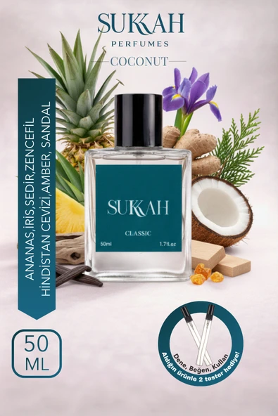 SUKKAH Coconut Erkek EDP 50 ML – Zencefil, Ananas, Sandal Ağacı, Hint Baklası ile Odunsu ve Oryantal Koku ürün görseli 1