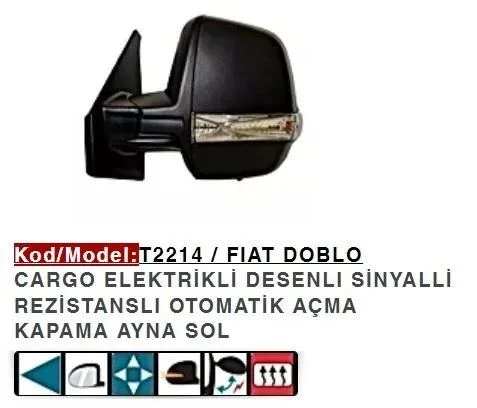 DIŞ DİKİZ AYNASI SOL ELEKTRİKLİ KATLANIR DESENLI SINYALLI DOBLO CARGO ÇIFT CAMLI ürün görseli 1