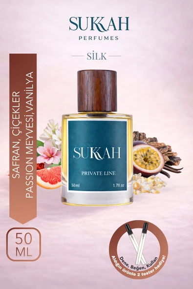 SUKKAH Silk Kadın Parfüm EDP 50 ml – Safran, Çiçekler Passion Meyvesi, Vanilya, Misk, Oud ve Odunsu Notalar ürün görseli 1