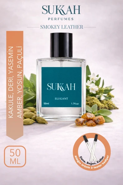 SUKKAH Smokey Leather Erkek Parfüm EDP 50ml – Kakule, Deri, Yasemin, Amber, Yosun ve Paçuli İmza Koku ürün görseli 1