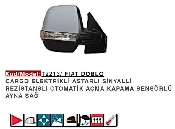 DIŞ DİKİZ AYNASI SAĞ ELEKTRİKLİ KATLANIR ASTARLI SINYALLI DOBLO CARGO ÇIFT CAMLI ürün görseli 1