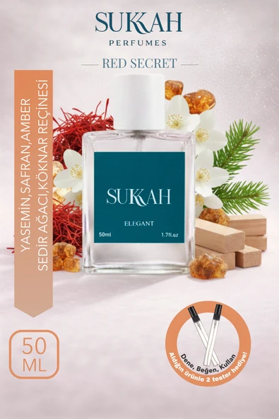 SUKKAH Red Secret Unisex Parfüm EDP 50 ml – Yasemin, Safran, Amber Ambroxan Sedir Köknar Reçinesi Lüks Koku ürün görseli 1
