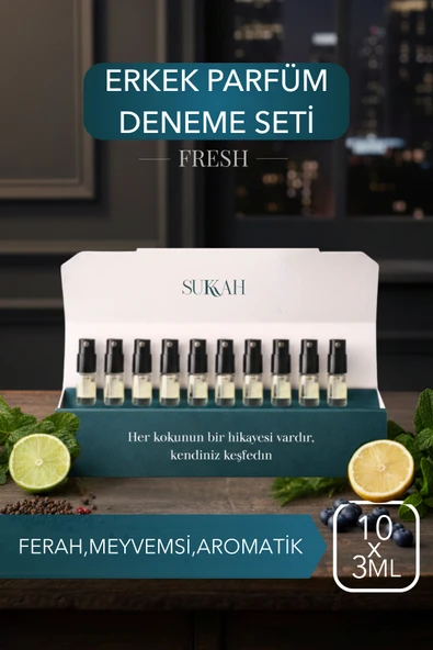 SUKKAH Parfümes Erkek Fresh Koleksiyon | EDP Mini Ferah Aromatik Yaz İlkbahar Parfüm Seti 10x3 ML ürün görseli 1