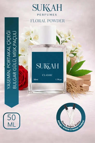 SUKKAH Floral Powdery Kadın Parfüm EDP 50 ml – Yasemin, Bulgar Gülü, Portakal Çiçeği, Misk ve Odunsu Nota ürün görseli 1