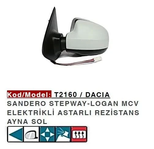 DIŞ DİKİZ AYNASI SOL ELEKTRİKLİ ASTARLI SANDERO 12> ürün görseli 1
