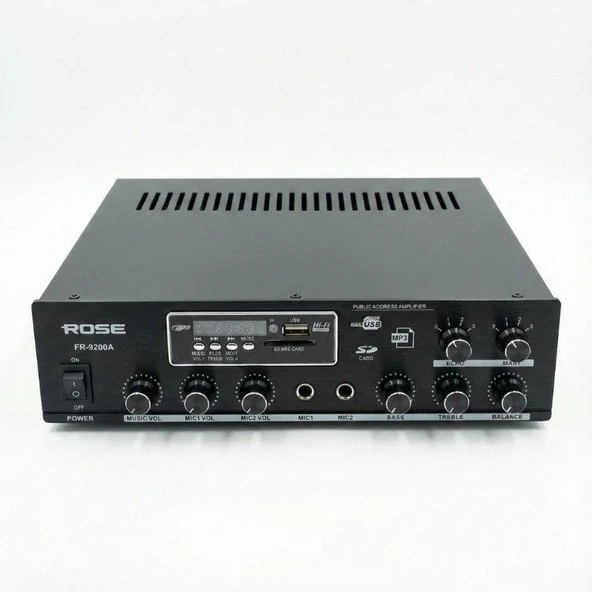 Rose FR-9200A 120 Watt 2 Zone Mono Trafolu Mağaza Anfisi 2 Mikrofon Girişli Mp3,Bluetooth,SD Kart Kumandalı ürün görseli 1