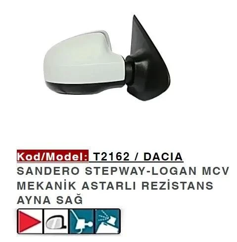 DIŞ DİKİZ AYNASI SAĞ MEKANİK ASTARLI SANDERO 12> ürün görseli 1