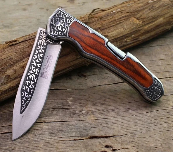 Knivox Columbia Company A3154-A Ahşap Gravürlü Kamp Çakısı ürün görseli 1