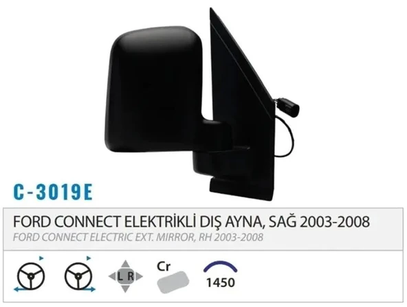 DIŞ DİKİZ AYNASI ELEKTRİKLİ ISITMALI ÇİFT CAM SAĞ CONNECT 02-08 M003.3021 ürün görseli 1
