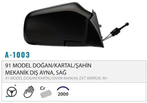 DIŞ DİKİZ AYNASI MEKANİK SAĞ METAL AYAK M131 91> M 001.1003 GOLD2025 25900012 ürün görseli 1