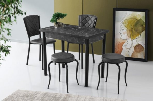 Smart Mutfak Masa 2 Sandalye 2 Tabure Set 60x90cm - Resim 2
