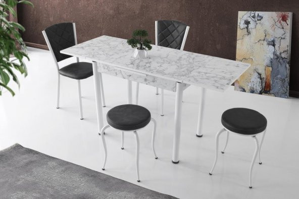 Smart Mutfak Masa 2 Sandalye 2 Tabure Set 60x90cm - Resim 5