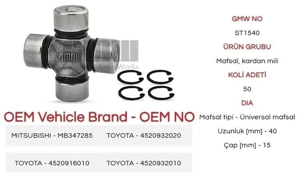 DİREKSİYON MAFSALLIMİL MAFSALI ÜNİVERSAL 15×40 MM ürün görseli 1