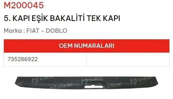 ARKA BAGAJ ESIK BAKALITI TEK KAPI DOBLO ürün görseli 1