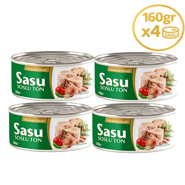 Sasu Akdeniz Usulü Ton Balığı 4x160 G Bütün Dilim ürün görseli 1