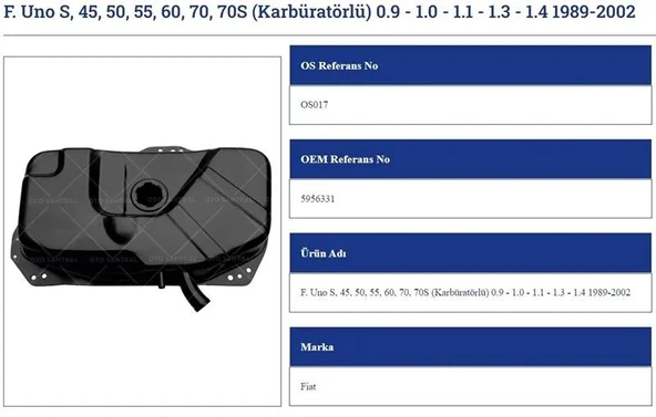 BENZIN DEPOSU FİAT UNO S 89>95 KARBÜRATÖRLÜ 45 50 55 60 70 70S ürün görseli 1