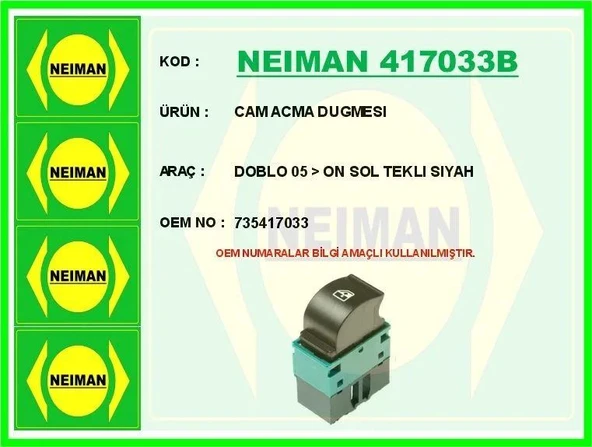 CAM ACMA DUGMESI DOBLO 05 > ON SOL TEKLI SIYAH ürün görseli 1