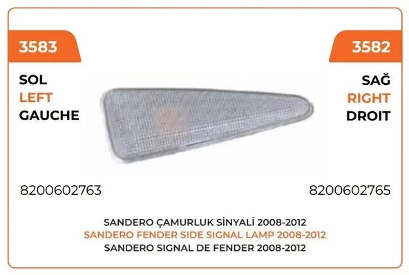 ÇAMURLUK SİNYALİ SOL 2009>>2012 CLİO SYMBOL THALİA ürün görseli 1