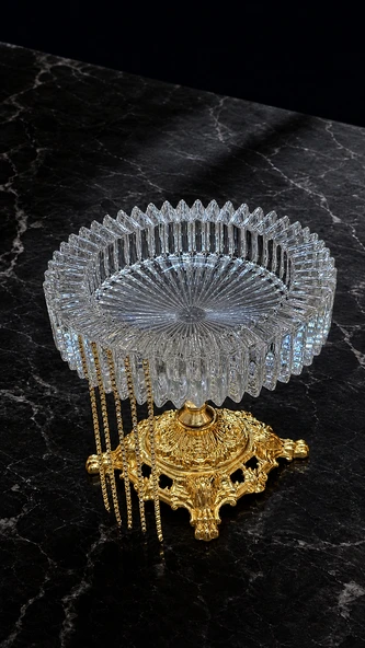 Lüks Kristal Cam Küllük Gold Ayaklı Dekoratif Küllük Şık Salon & Ofis Aksesuarı ürün görseli 1