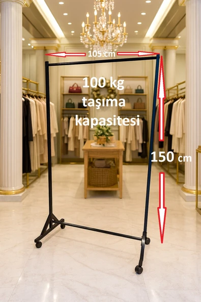 HOMEBELLA Premium 150 cm Çelik Konfeksiyon 105 cm En Elbise Askılık Tekerlekli Demonte Eşek Portmanto ürün görseli 1