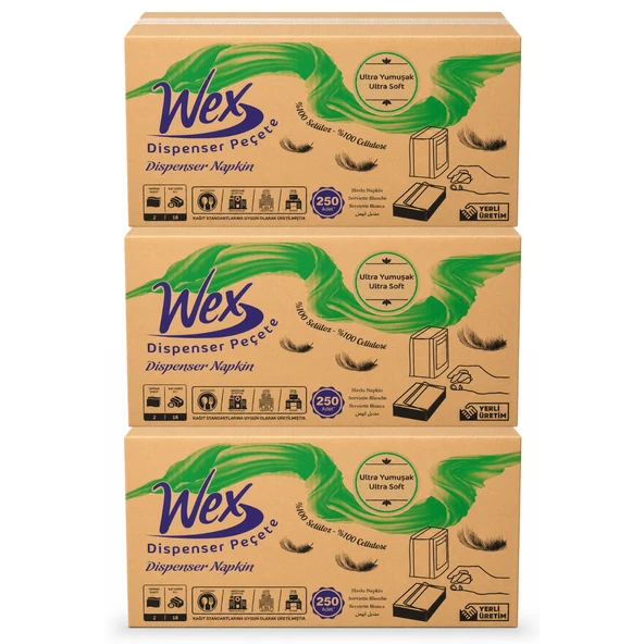Wex Dispenser Peçete 3 Koli Toplam 54 Paket, 250 Yaprak, 2 Katlı, %100 Selüloz ürün görseli 1