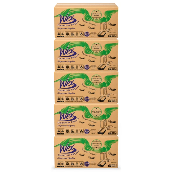 Wex Dispenser Peçete 5 Koli Toplam 90 Paket, 250 Yaprak, 2 Katlı, %100 Selüloz ürün görseli 1