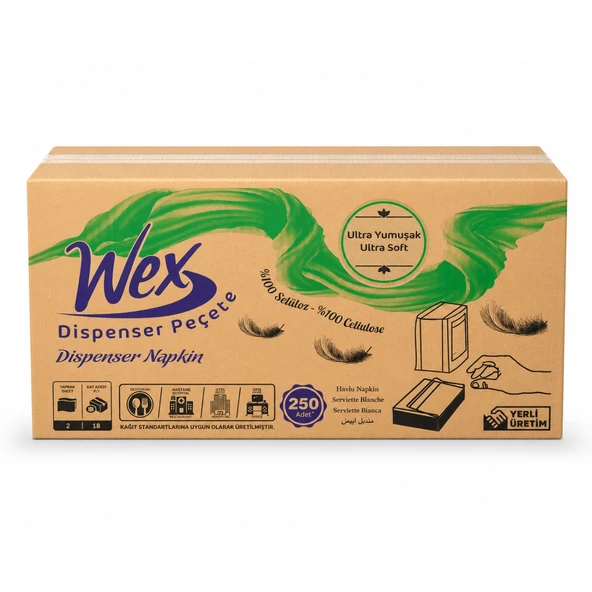 Wex Dispenser Peçete Çift Katlı %100 Selüloz 250 Yaprak x 18 Paket Masaüstü Dispenser Uyumlu ürün görseli 1