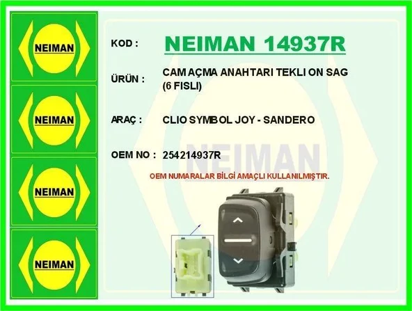 CAM AÇMA ANAHTARI TEKLI ON SAG ( 6 FISLI ) CLIO SYMBOL JOY - SANDERO ürün görseli 1