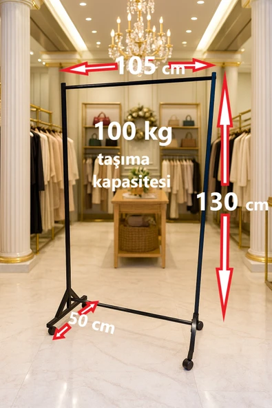 HOMEBELLA Premium 130 cm Çelik Konfeksiyon 105 cm En Askılık Tekerlekli Demonte Eşek Portmanto ürün görseli 1