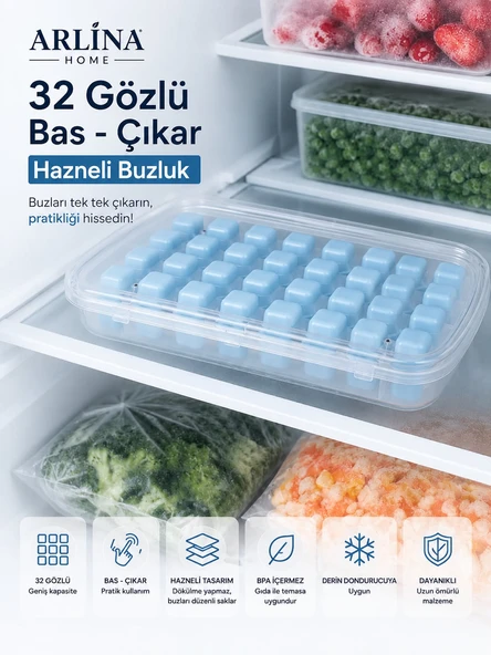 32 Gözlü Bas Çıkar Buz Kalıbı Mavi ürün görseli 1