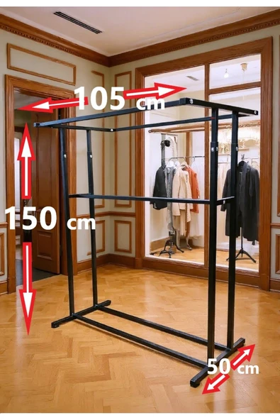 HOMEBELLA Premium 150 cm Çelik Konfeksiyon En 105 cm Elbise Askılık Tekerlekli Demonte Eşek Portmanto ürün görseli 1