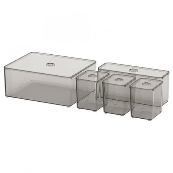 5 Parça Kutu Seti, Füme Renk IKEA Makyaj-Takı-Kozmetik Düzenleme Kutusu 24x20x10cm ürün görseli 1