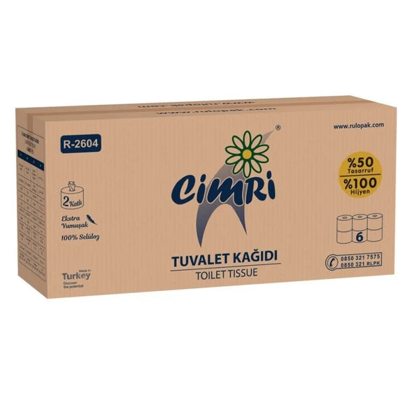 Rulopak Cimri Tuvalet Kağıdı 2 Katlı 6’lı Paket 166 Metre %100 Selüloz (R-2604) ürün görseli 1