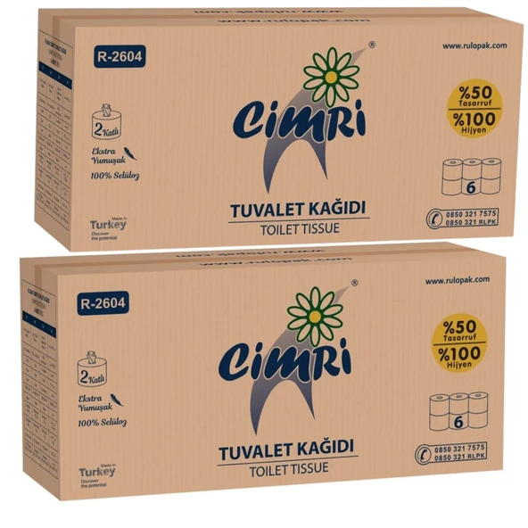 Rulopak Cimri Tuvalet Kağıdı 2 Katlı 6’lı Paket 166 Metre %100 Selüloz x 2 Koli (R-2604) ürün görseli 1