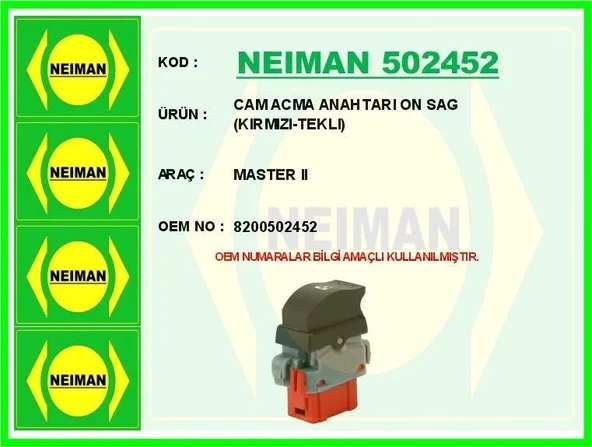 CAM ACMA ANAHTARI ON SAG ( KIRMIZI-TEKLI) MASTER II ürün görseli 1