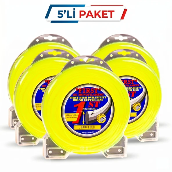 FIRST 3.3 mm 43 Metre 6 Köşe Sarı Tırpan Misinası 5'li Eko Paket ürün görseli 1