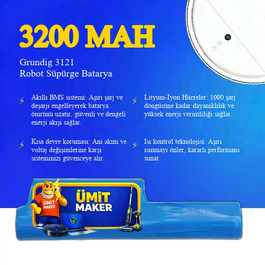 Grundig 3121 Robot Süpürge 3200 Mah Batarya - Resim 3