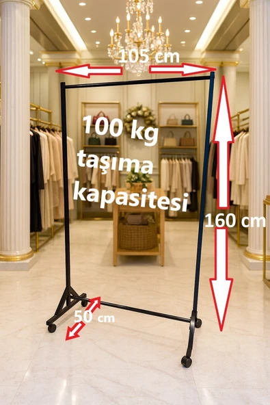 HOMEBELLA Premium 160 cm Çelik Konfeksiyon 105 cm En Elbise Askılık Tekerlekli Demonte Eşek Portmanto ürün görseli 1