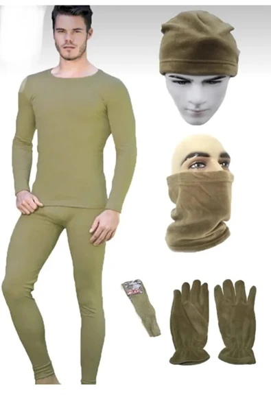 Termal Içlik Takım Eldiven Bere Boyunluk Çorap Set Takım Bej ürün görseli 1