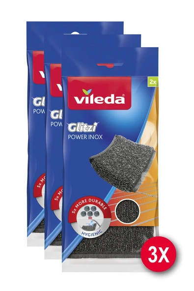 Vileda 3 Paket 2 Li Power Inox Çelik Bulaşık Sünger ürün görseli 1