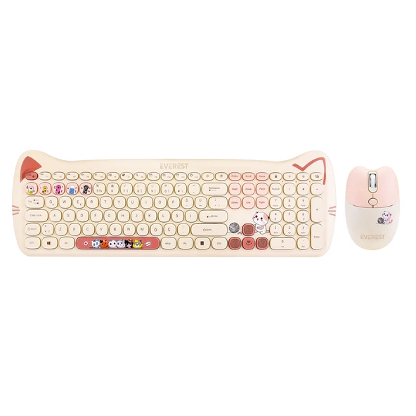 Everest KM-6283 CATTY Renkli Tuşlu Sarı Kablosuz 2.4 + BT Q Multimedia Klavye Mouse Set ürün görseli 1