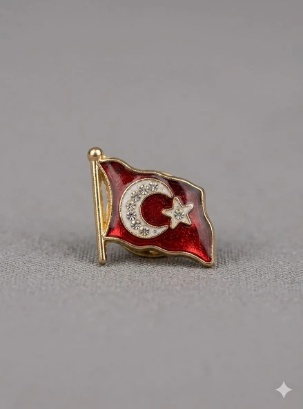 Taşlı Türk Bayrağı Yaka Rozeti ürün görseli 1