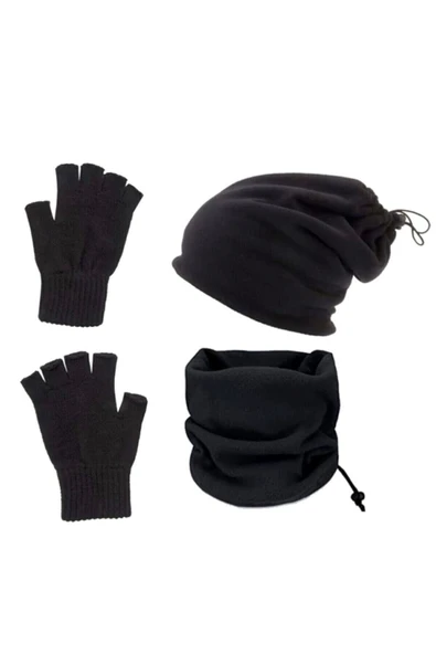 Polar Bere Ve Boyunluk + Yün Eldiven 3'lü Set Polar Bere Ve Boyunluk + Yün ürün görseli 1